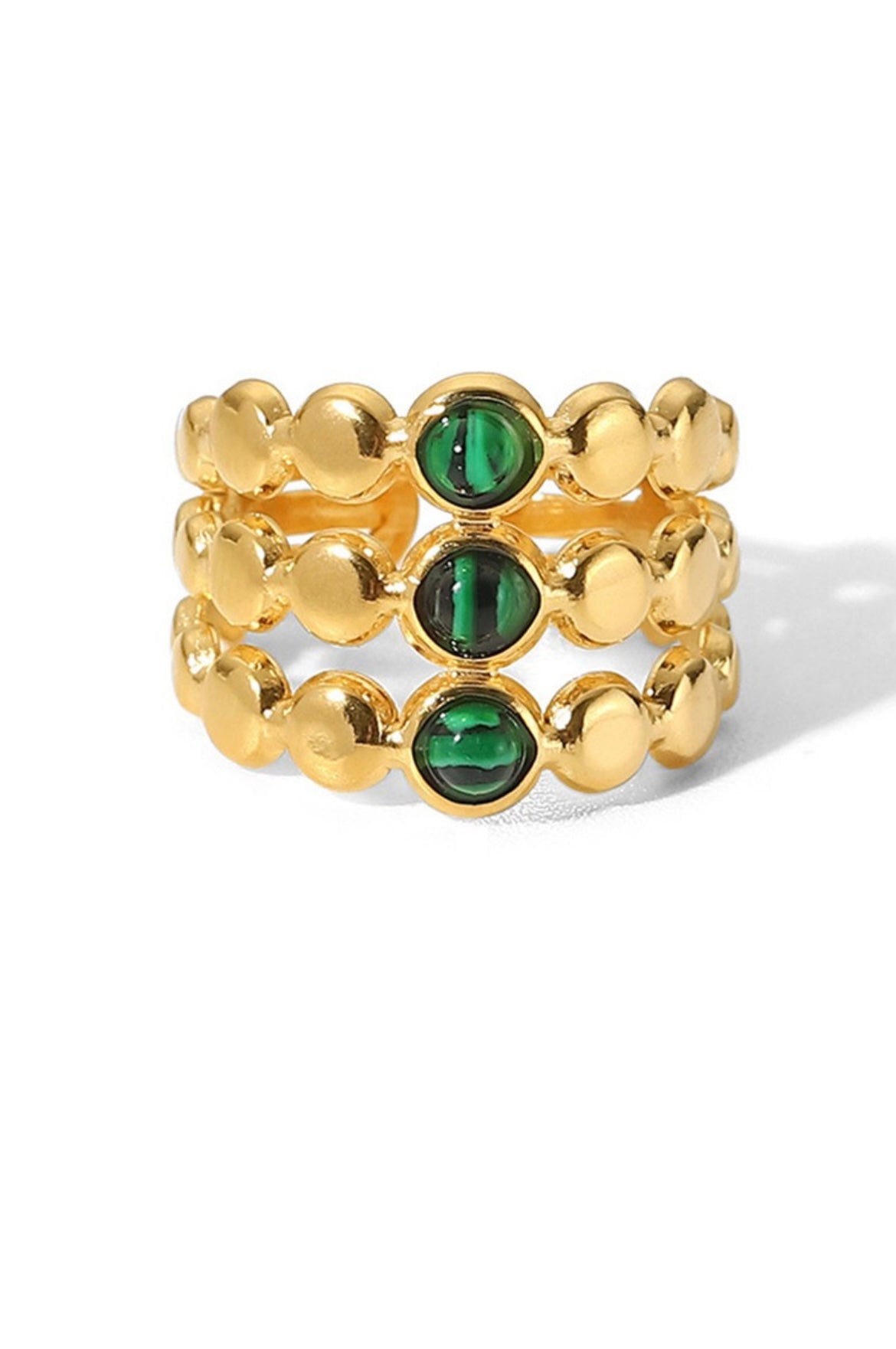 Three Round Malachite Stainless Steel Ring