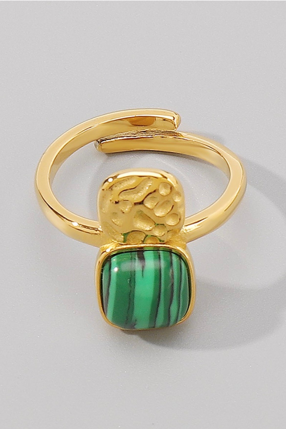 Stainless Steel Square Malachite Ring