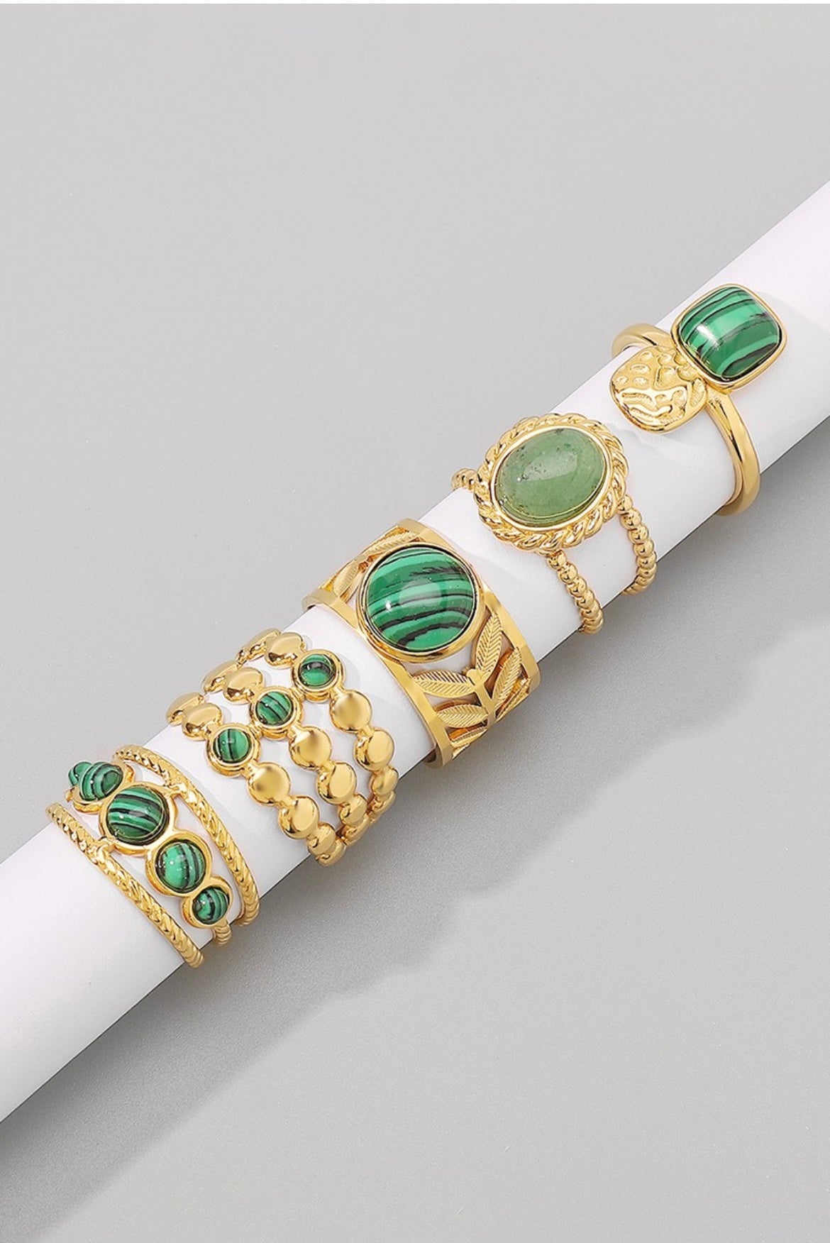 Three Round Malachite Stainless Steel Ring