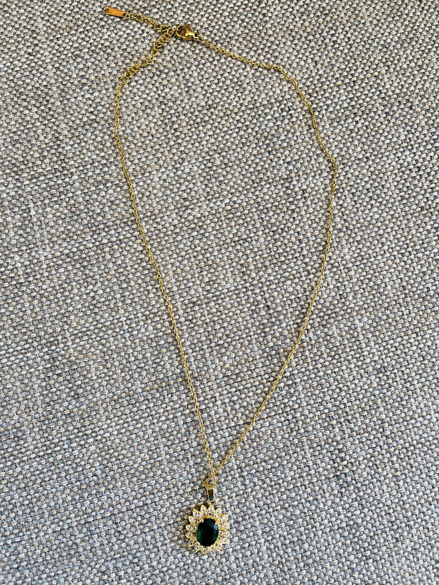 18K Gold Plated Copper Geometric Green CZ Necklace