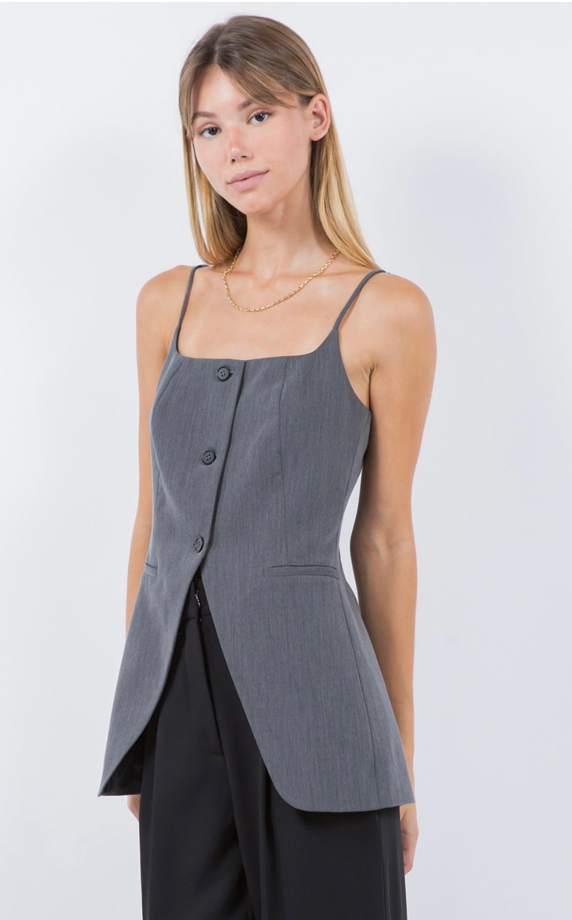 Tailored Button Front Top