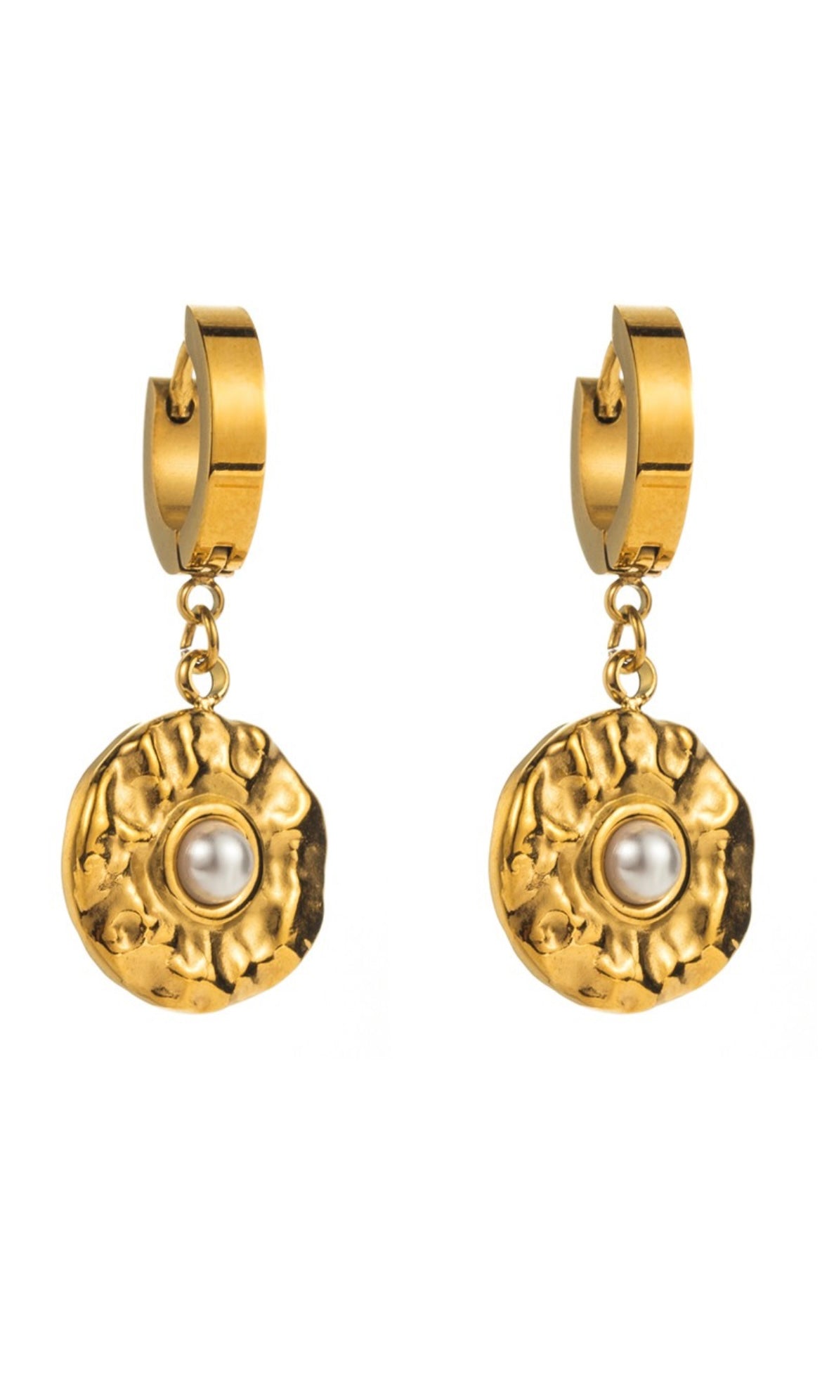 Stainless Steel Pearl Round Huggie Earrings