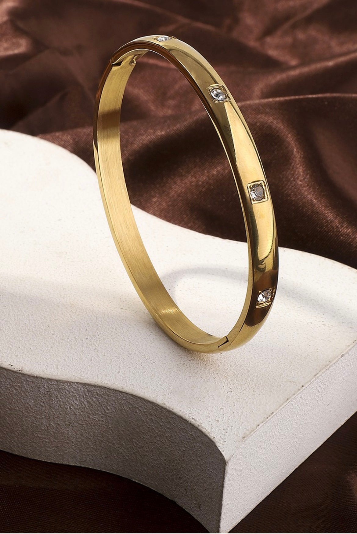 Stainless Steel Gold CZ Bangle