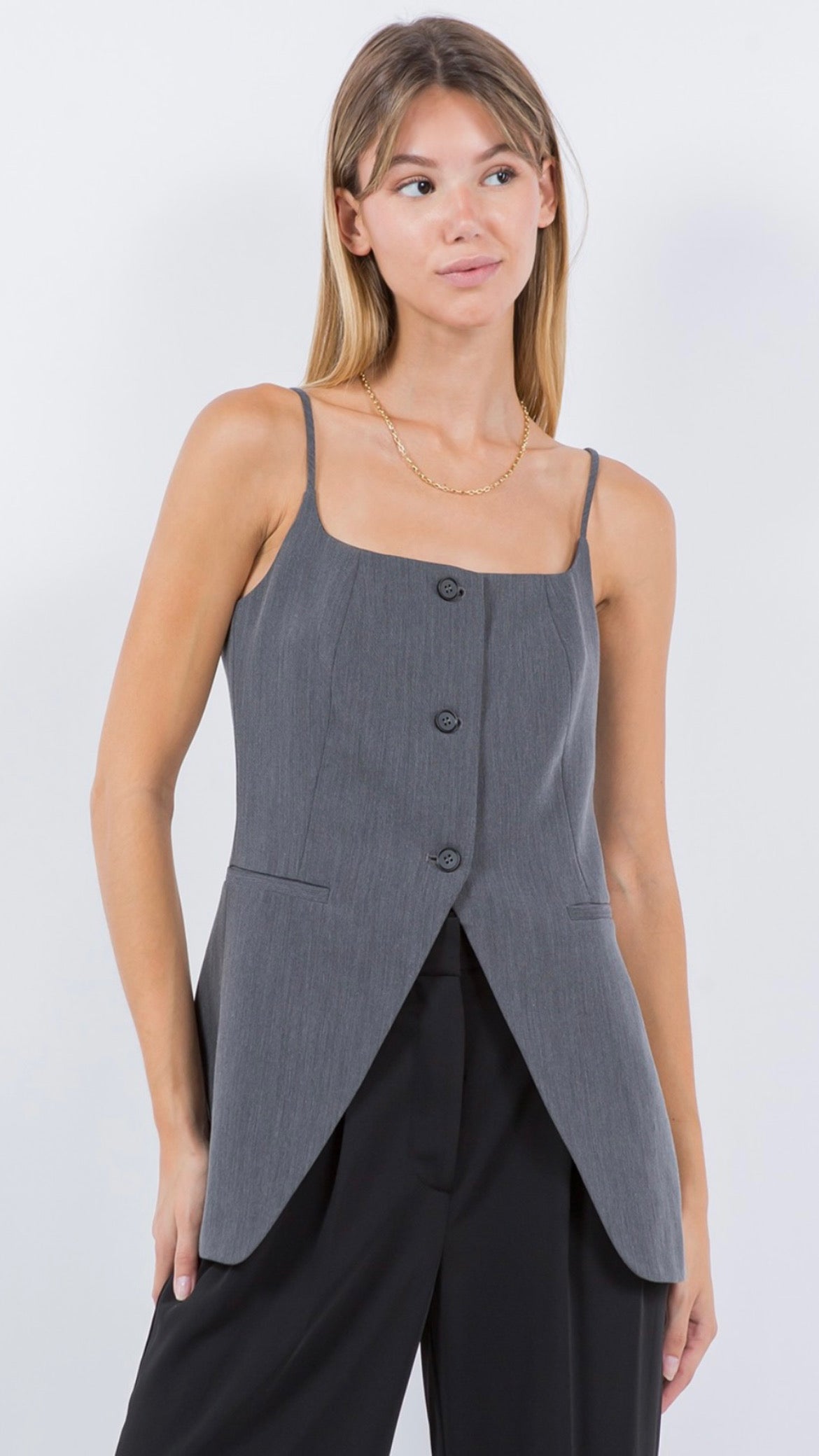 Tailored Button Front Top