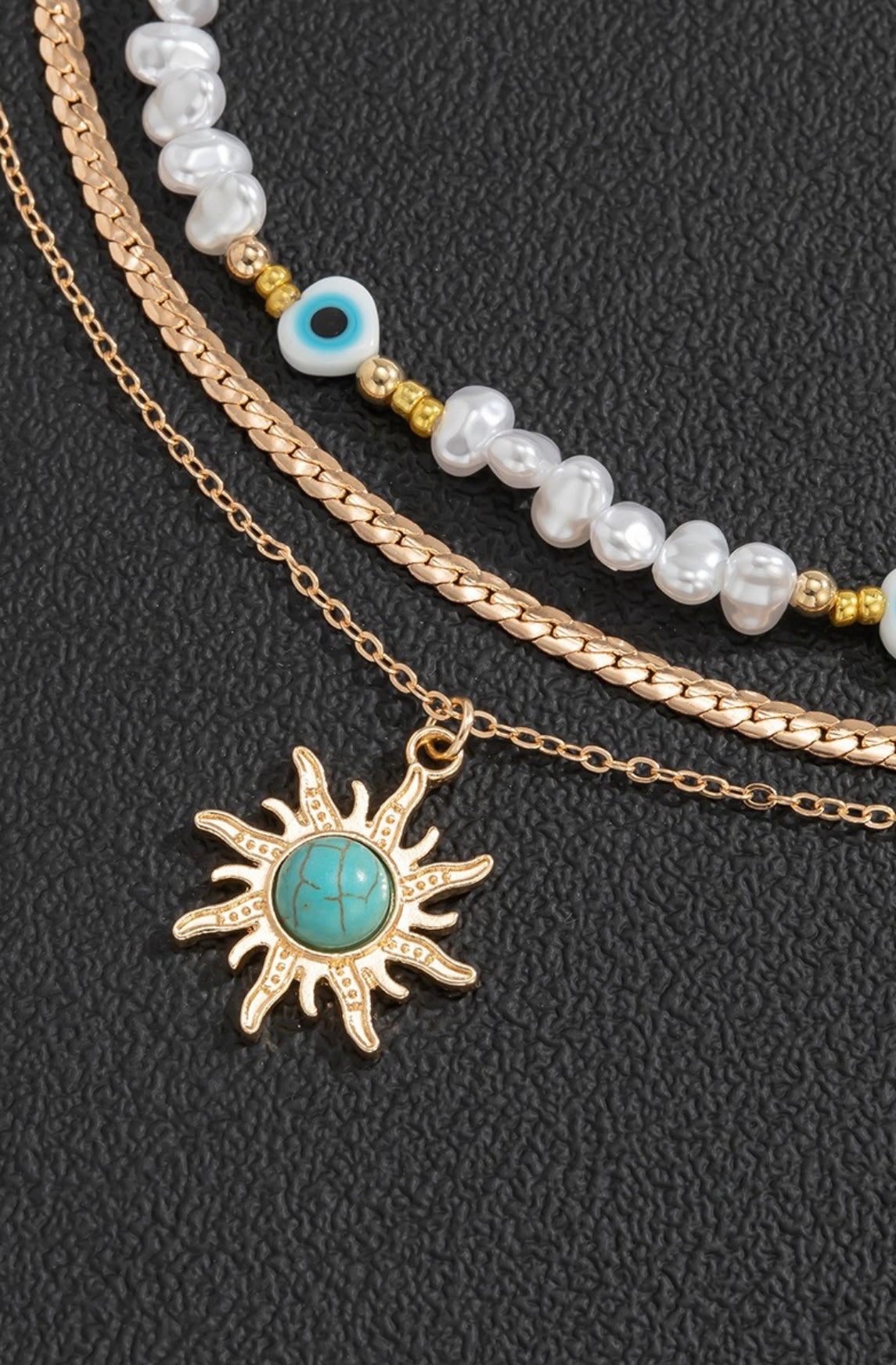 Pearl Chain Resin Sun Pendant Necklace