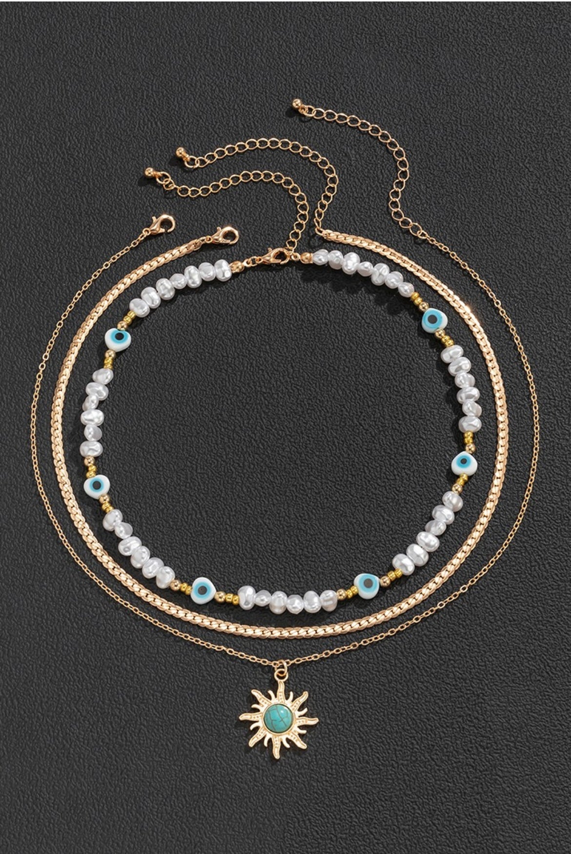 Pearl Chain Resin Sun Pendant Necklace