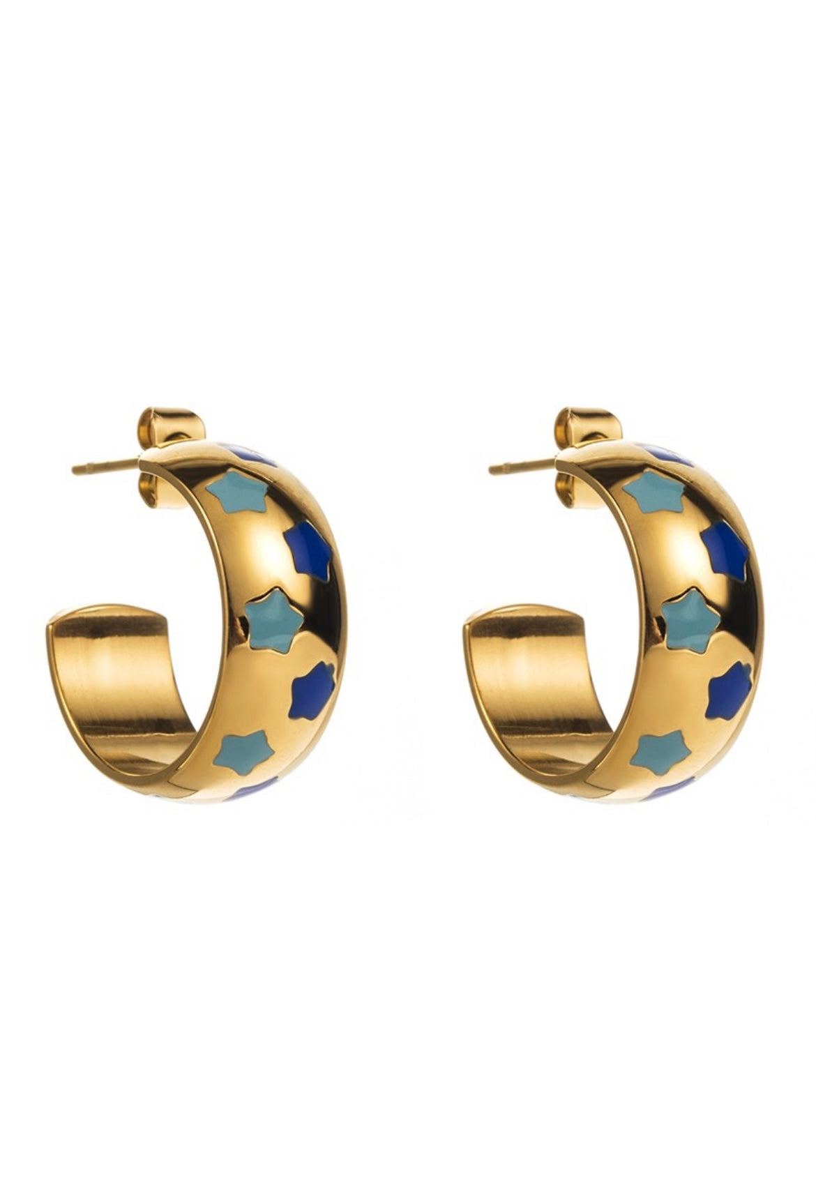Stainless Steel Enamel Star Huggies Hoop Earrings