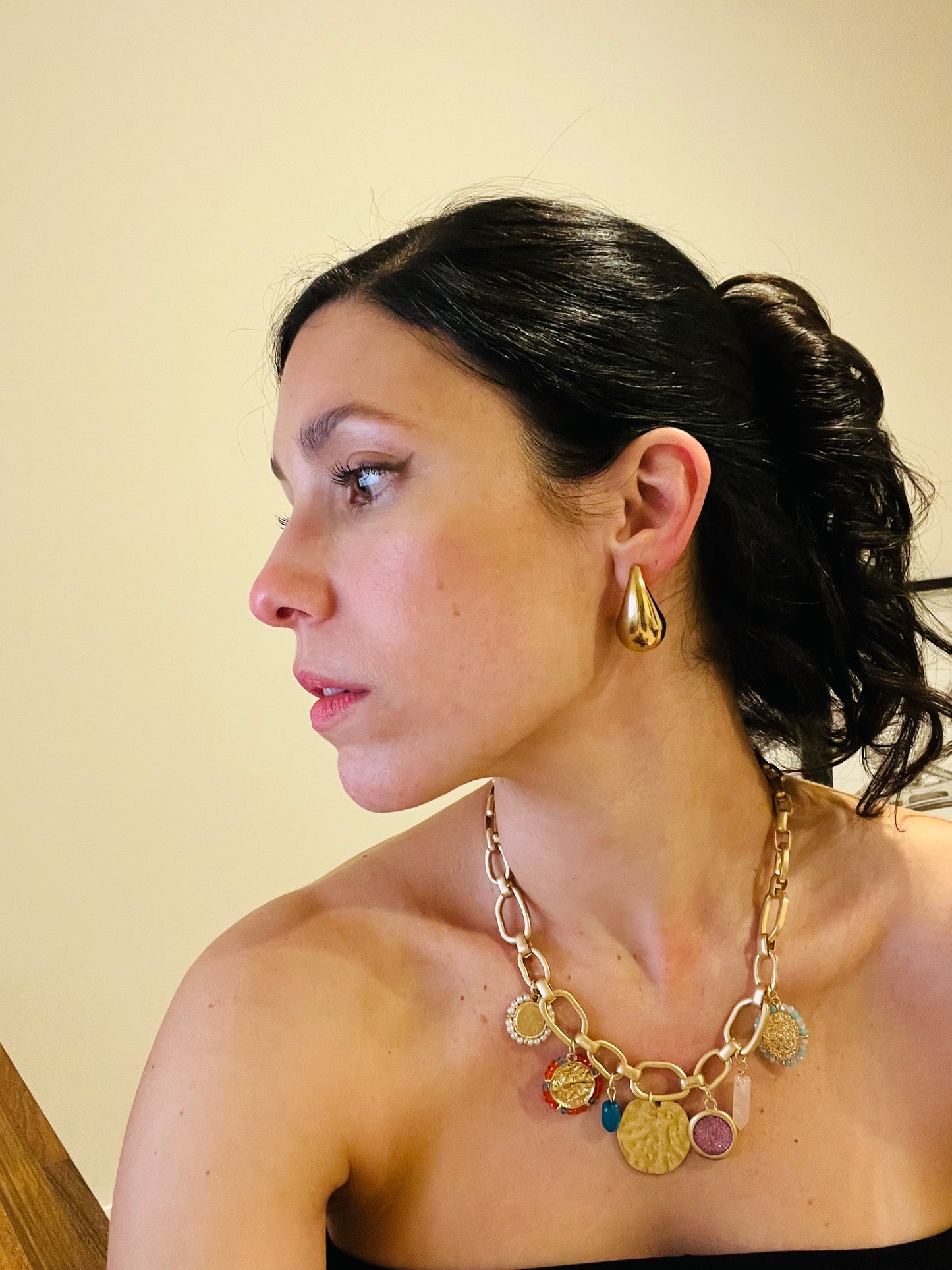 Cuban Chain Geometric Beaded Pendant Necklace