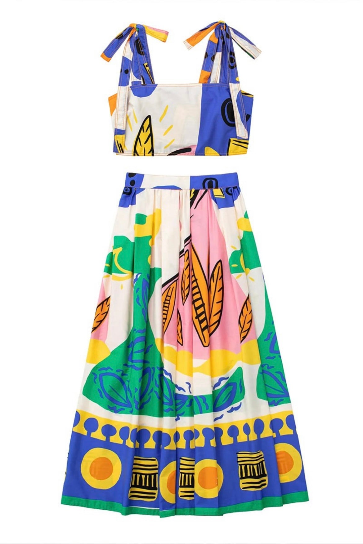 Printed Crop Top and Skirt Set