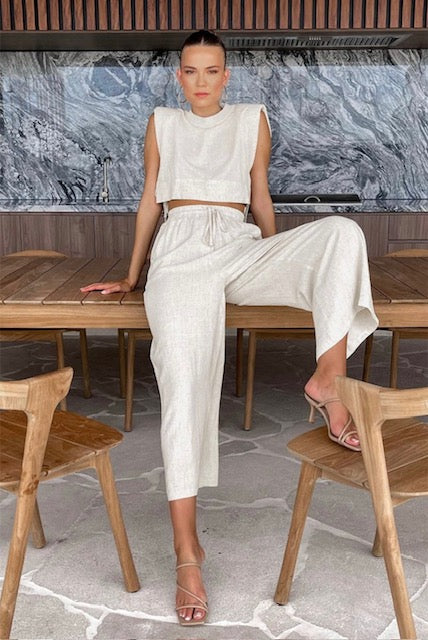 Cotton Linen Top And Wide Leg Pants