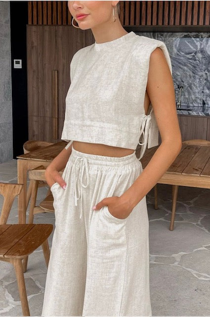 Cotton Linen Top And Wide Leg Pants