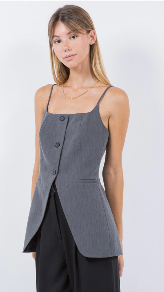 Tailored Button Front Top