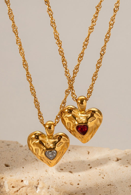 Stainless Steel Heart Crystal Pendant Necklace